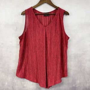 Amana Sleeveless Blouse Top Womens 2X Stretch Red Shimmer Classic Layering Chic